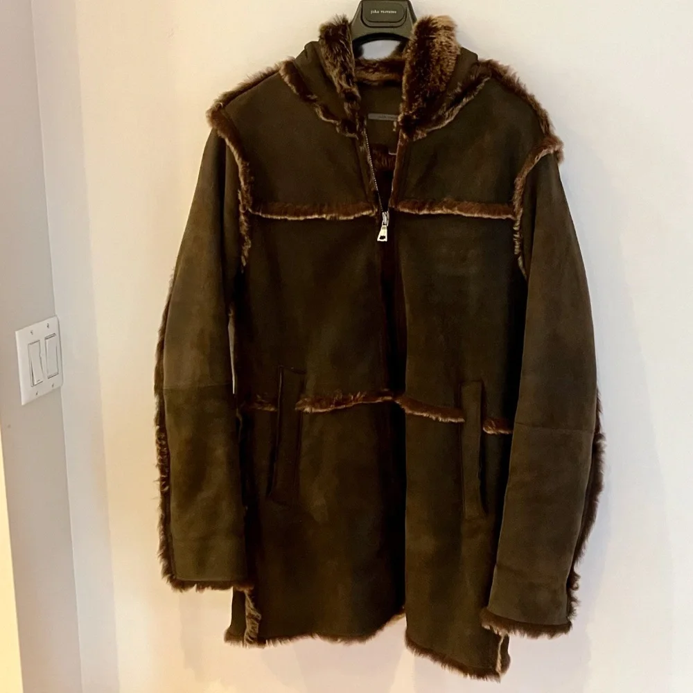 LIMITED EDITION John Varvatos Leather/Shearling w/HOOD Coat EU 50 /US 40 LARGE - Picture 2 of 12